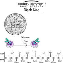 Load image into Gallery viewer, 14G 9/16 Blue Gem Faerie Flower Purple Barbell Nipple Ring Set
