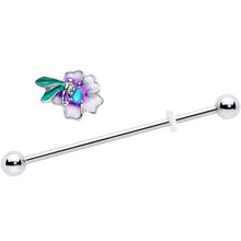 将图片加载到图库查看器，14G Blue Gem Faerie Flower Purple Industrial Barbell 38mm
