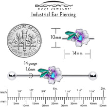 将图片加载到图库查看器，14G Blue Gem Faerie Flower Purple Industrial Barbell 38mm
