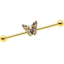 Load image into Gallery viewer, 14G Clear Gem Gold Tone Color Block Butterfly Industrial Barbell 38mm
