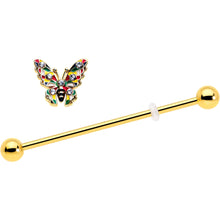 Load image into Gallery viewer, 14G Clear Gem Gold Tone Color Block Butterfly Industrial Barbell 38mm
