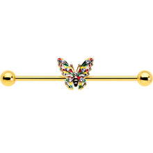 Load image into Gallery viewer, 14G Clear Gem Gold Tone Color Block Butterfly Industrial Barbell 38mm
