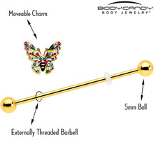 Load image into Gallery viewer, 14G Clear Gem Gold Tone Color Block Butterfly Industrial Barbell 38mm
