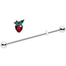 Load image into Gallery viewer, 14G Red Green Gem Strawberry Heart Industrial Barbell 38mm
