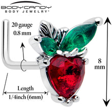 Load image into Gallery viewer, 20G 7mm Red Green Gem Strawberry Heart L Shape Nose Ring

