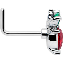 Load image into Gallery viewer, 20G 7mm Red Green Gem Strawberry Heart L Shape Nose Ring
