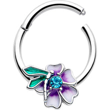 Load image into Gallery viewer, 16G 3/8 Blue Gem Faerie Flower Purple Hinged Segment Ring
