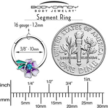 Load image into Gallery viewer, 16G 3/8 Blue Gem Faerie Flower Purple Hinged Segment Ring
