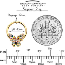 Load image into Gallery viewer, 16G 3/8 Clear Gem Gold Tone Color Block Butterfly Hinged Segment Ring
