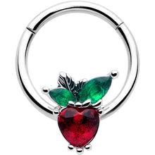 Load image into Gallery viewer, 16G 3/8 Red Green Gem Strawberry Heart Hinged Segment Ring
