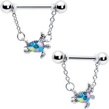 将图片加载到图库查看器，14G 9/16 Glitter Turtle Chain Dangle Nipple Ring Set
