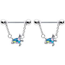 将图片加载到图库查看器，14G 9/16 Glitter Turtle Chain Dangle Nipple Ring Set
