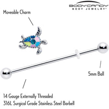 将图片加载到图库查看器，14G Glitter Turtle Industrial Barbell 38mm
