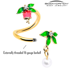 Load image into Gallery viewer, Clear CZ Gem Gold Tone Bell Flower Spiral Twister Belly Ring
