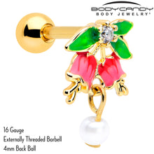 Load image into Gallery viewer, 16G 1/4 Clear CZ Gem Gold Tone Bell Flower Cartilage Tragus Earring
