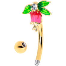 Load image into Gallery viewer, 16G 5/16 Clear CZ Gem Gold Tone Bell Flower Curved Eyebrow Ring
