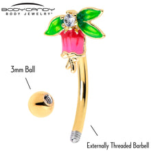 Load image into Gallery viewer, 16G 5/16 Clear CZ Gem Gold Tone Bell Flower Curved Eyebrow Ring
