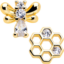 将图片加载到图库查看器，20G 7mm Clear CZ Gem Gold Tone Bee Hive Luv L Shape Nose Ring Set of 2
