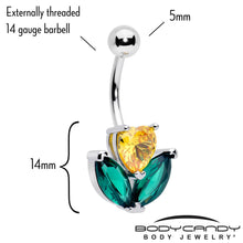 Load image into Gallery viewer, Green Yellow CZ Gem Love Flower Belly Ring
