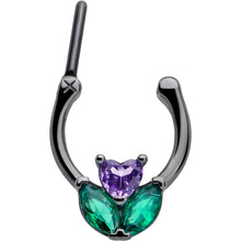 Load image into Gallery viewer, 16G 5/16 Purple Green CZ Gem Black Love Flower Cartilage Clicker

