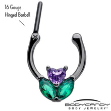 Load image into Gallery viewer, 16G 5/16 Purple Green CZ Gem Black Love Flower Cartilage Clicker
