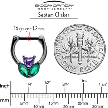 Load image into Gallery viewer, 16G 5/16 Purple Green CZ Gem Black Love Flower Cartilage Clicker
