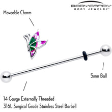 Load image into Gallery viewer, 14G Profile Butterfly Industrial Barbell 38mm

