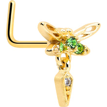 Load image into Gallery viewer, 20G 7mm Green Gem Gold Tone Swank Dragonfly L Shape Nose Ring
