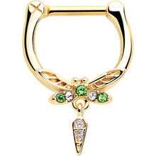 Load image into Gallery viewer, 16G 5/16 Green Gem Gold Tone Swank Dragonfly Dangle Cartilage Clicker
