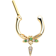 Load image into Gallery viewer, 16G 5/16 Green Gem Gold Tone Swank Dragonfly Dangle Cartilage Clicker

