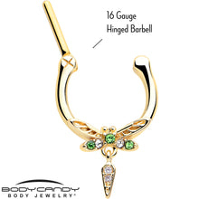 Load image into Gallery viewer, 16G 5/16 Green Gem Gold Tone Swank Dragonfly Dangle Cartilage Clicker
