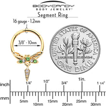 Load image into Gallery viewer, 16G 3/8 Green Gem Gold Tone Swank Dragonfly Dangle Hinged Segment Ring
