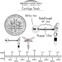 Load image into Gallery viewer, 16G 1/4 Pink Gem Swank Dragonfly Dangle Cartilage Earring
