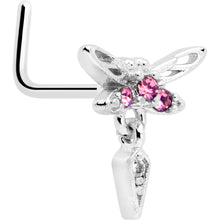 Load image into Gallery viewer, 20G 7mm Pink Gem Swank Dragonfly Dangle L Shape Nose Ring
