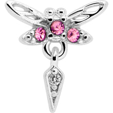 Load image into Gallery viewer, 20G 7mm Pink Gem Swank Dragonfly Dangle L Shape Nose Ring
