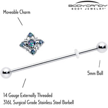 Load image into Gallery viewer, 14G Vitrail CZ Gem Beauty Cross Industrial Barbell 38mm
