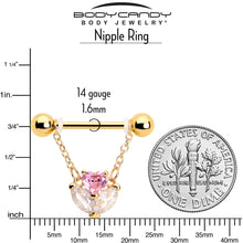 Load image into Gallery viewer, 14G 9/16 Pink CZ Gem Gold Tone Love Flower Dangle Nipple Ring Set
