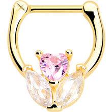 Load image into Gallery viewer, 16G 5/16 Pink CZ Gem Gold Tone Love Flower Cartilage Clicker
