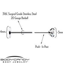 Load image into Gallery viewer, 2.5mm Gem Flat Back Earring Threadless Push In Stud 20G
