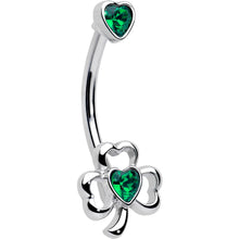 Load image into Gallery viewer, Green Gem Heart Shamrock St Patricks Day Double Mount Belly Ring
