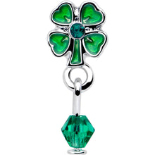 Load image into Gallery viewer, 16G 5/16 Green Gem Shamrock Glam St Patricks Dangle Cartilage Earring
