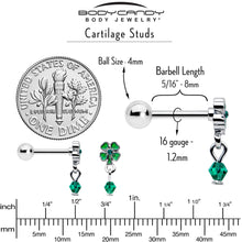 Load image into Gallery viewer, 16G 5/16 Green Gem Shamrock Glam St Patricks Dangle Cartilage Earring
