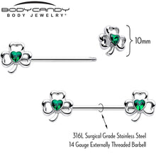 Load image into Gallery viewer, 14G 3/4 Green Gem Heart Shamrock St Patricks Nipple Ring Set
