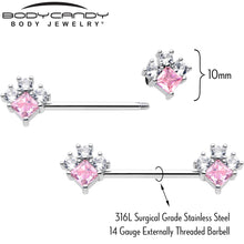 将图片加载到图库查看器，14G 9/16 Pink Clear CZ Gem Rhombus Riot Barbell Nipple Ring Set
