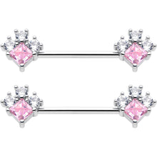 将图片加载到图库查看器，14G 9/16 Pink Clear CZ Gem Rhombus Riot Barbell Nipple Ring Set

