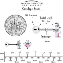 将图片加载到图库查看器，16G 1/4 Pink Clear CZ Gem Rhombus Riot Cartilage Tragus Earring
