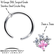 Load image into Gallery viewer, 16G 3/8 Pink Clear CZ Gem Rhombus Riot BCR Captive Ring
