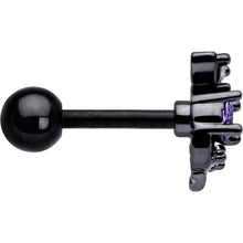 Load image into Gallery viewer, 16G 1/4 Purple CZ Gem Black Twining Vine Cartilage Tragus Earring
