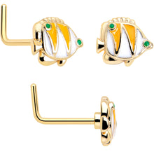 Load image into Gallery viewer, 20G 7mm Gold Tone Tropical Fish L Shape Nose Ring Set of 3
