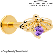 Load image into Gallery viewer, 16G 5/16 Purple Gem Gold Tone Beauty Bug Labret Monroe Tragus
